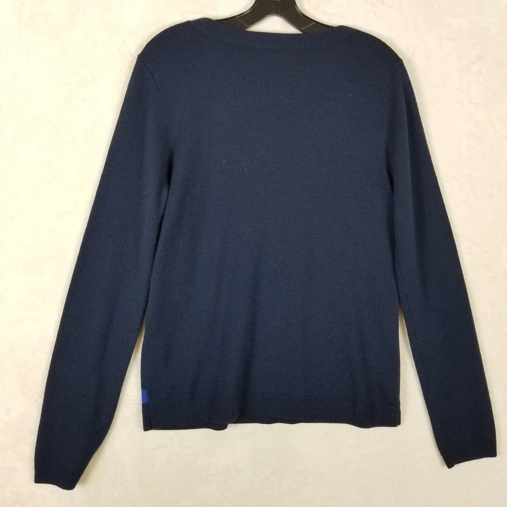 Garnet Hill Womens Navy Blue‎ Polka Dot 100% Wool Crew Neck Sweater Size M